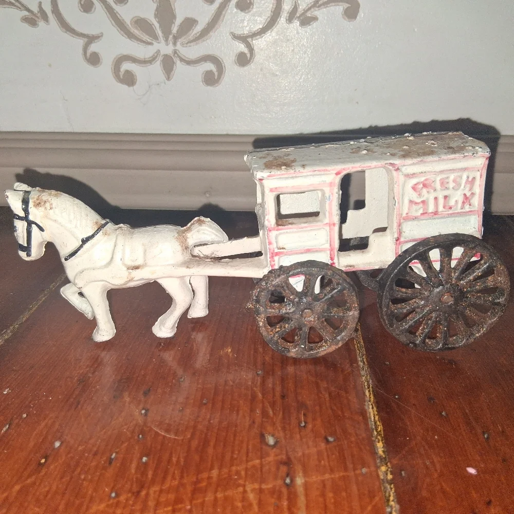 Coca-Cola Horse-Drawn Wagon & Fresh Milk Horse W/ Wagon Cast Iron Toys Vintage - Picture 6 of 9